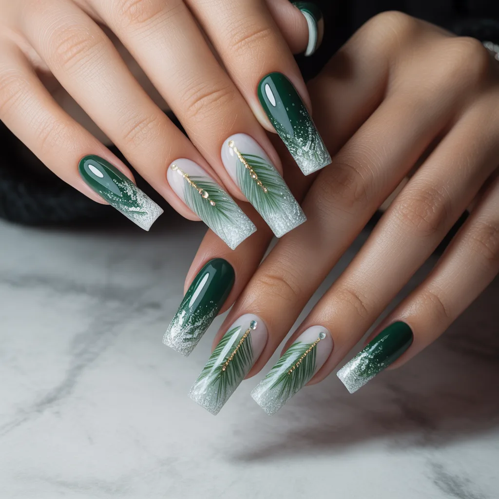 Frosted Pine Ombre Nails