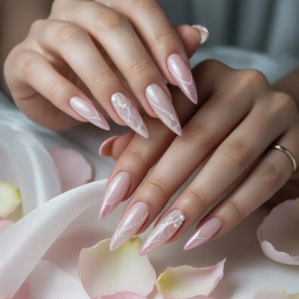Frosted Pink Tulle Nails