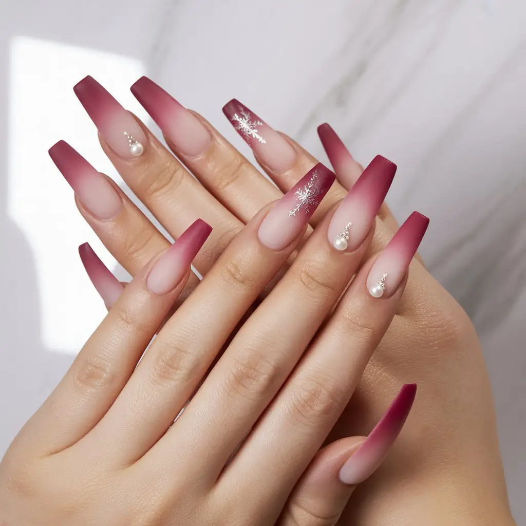 Frosted Rose Ombre Fade Nails