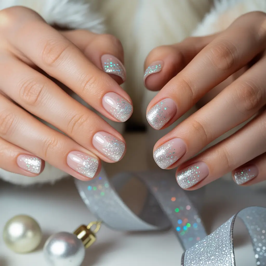 Frosted Silver Micro-Glitter Nails