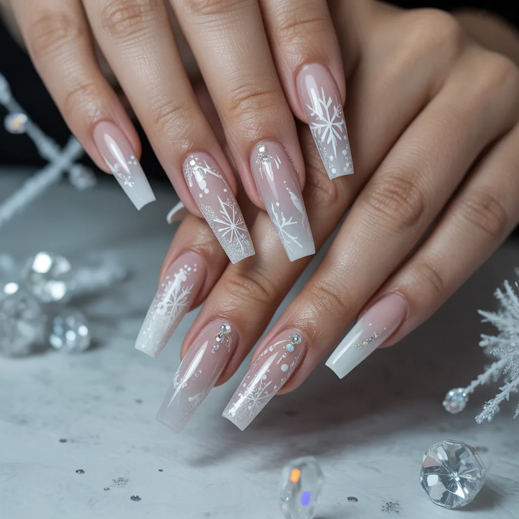 Frosted Snowflake Nude Nails