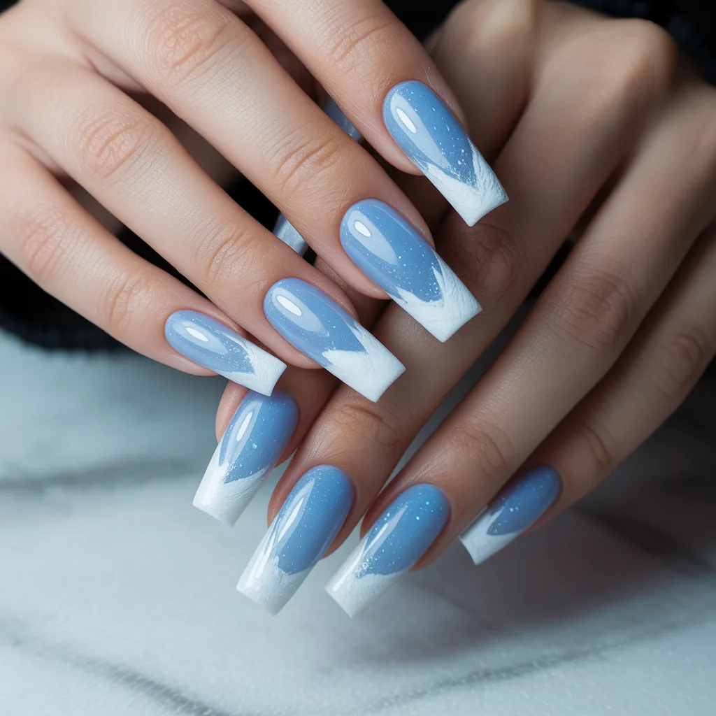 Frosty Sky Blue with Snow-Capped Tips Nails 