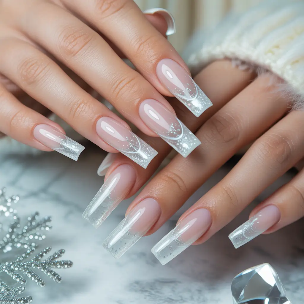 Frosty White Glass French Tips Nail