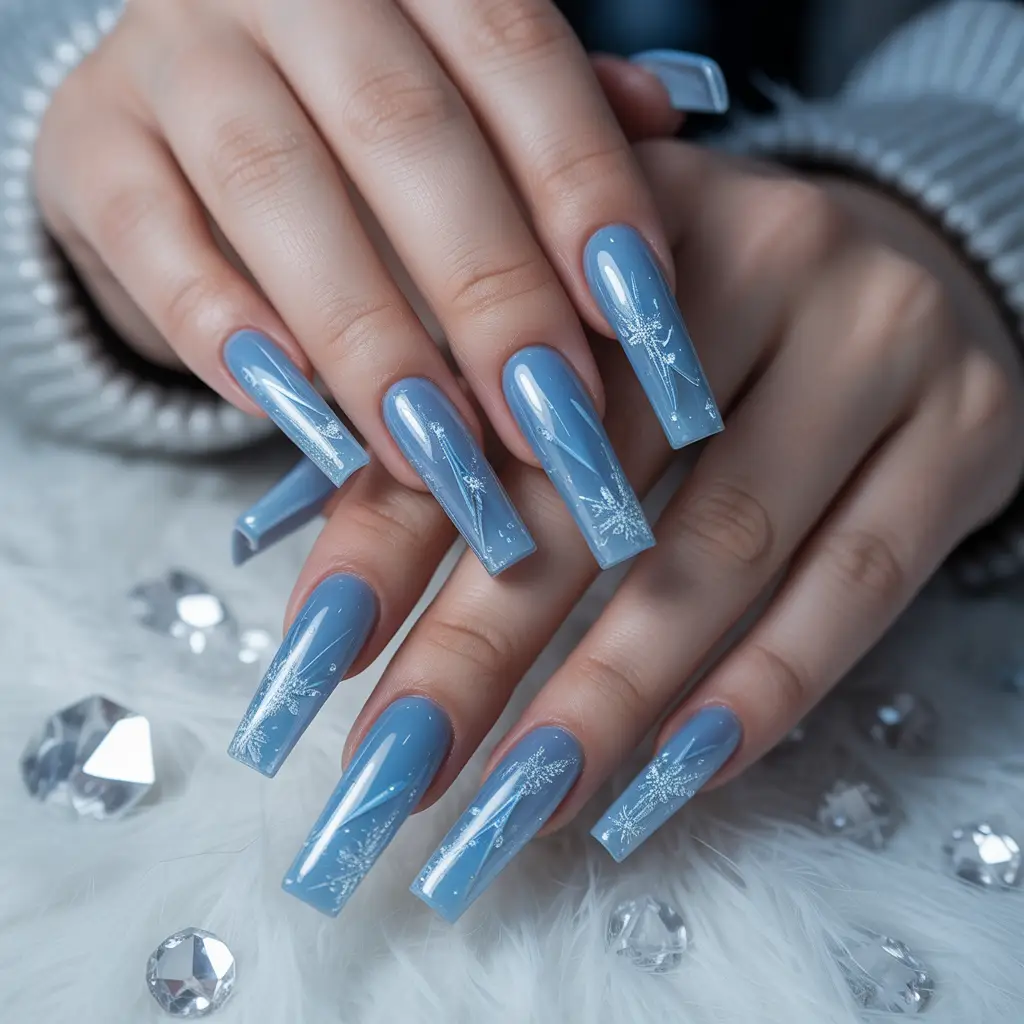 Frozen Blue Jelly Nails