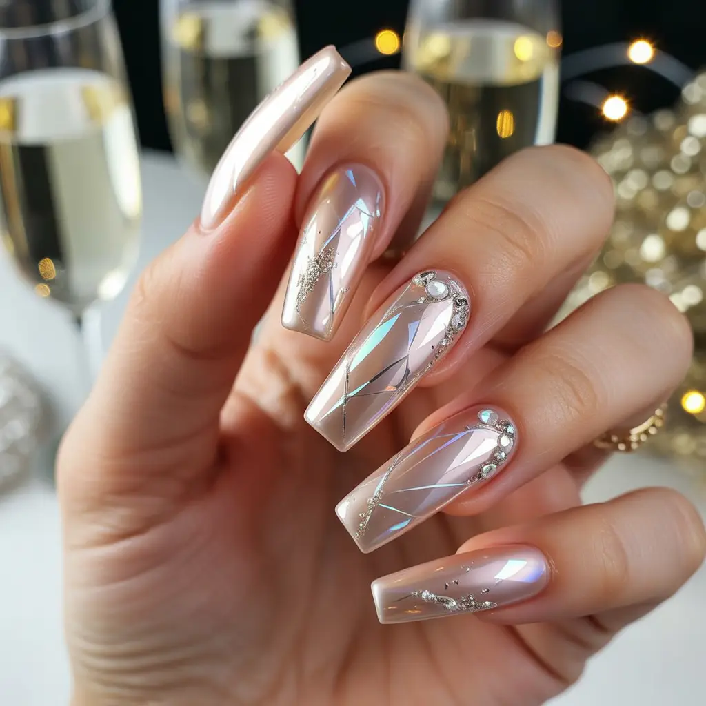Frozen Champagne Shatter Nails
