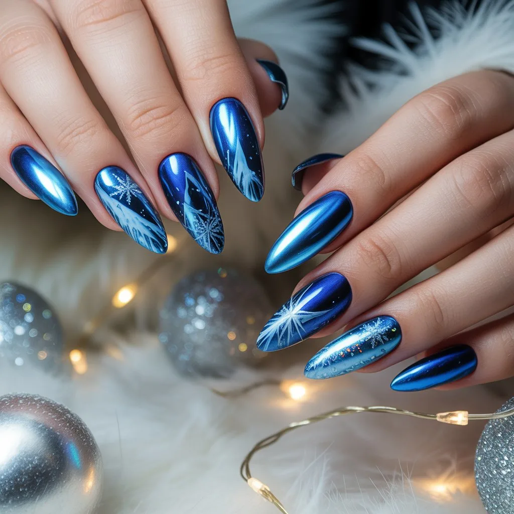 Frozen Glacier Chrome Blue Nails