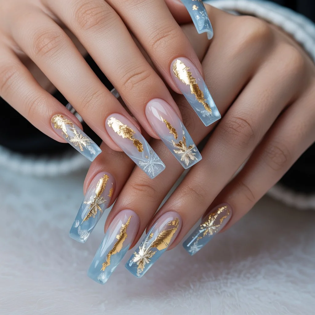 Frozen Gold Leaf Nails