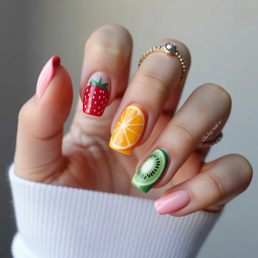 Fruity Slice Accent Nails