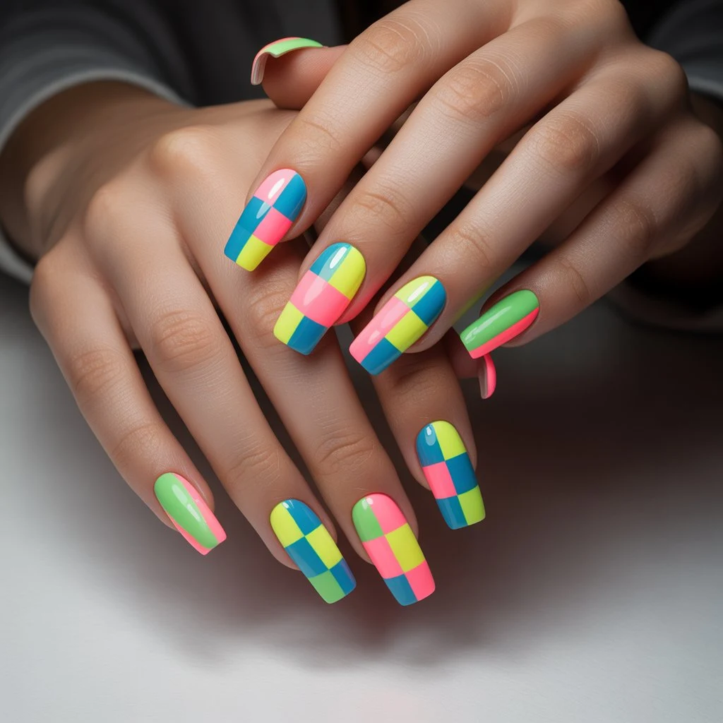 Funky Checkerboard Mix Nails