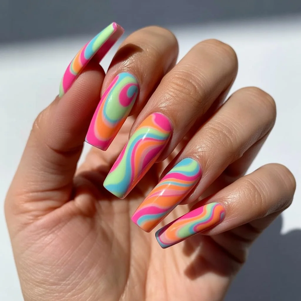 Funky Tie-Dye Swirl Nails