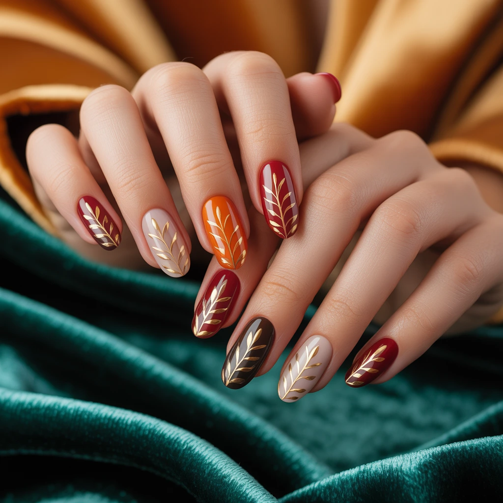 Gilded Leaf Outline Nails