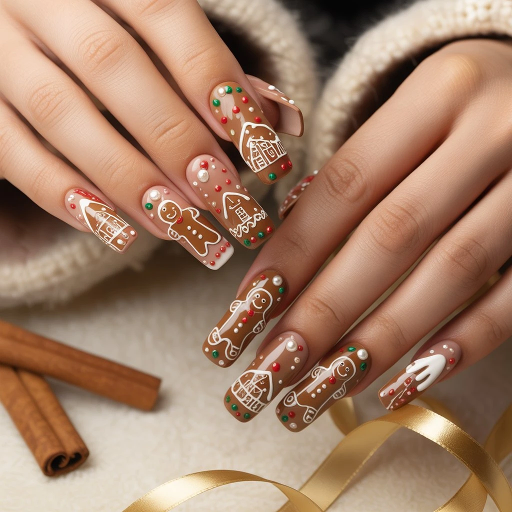 Gingerbread Cookie Acrylics Nail