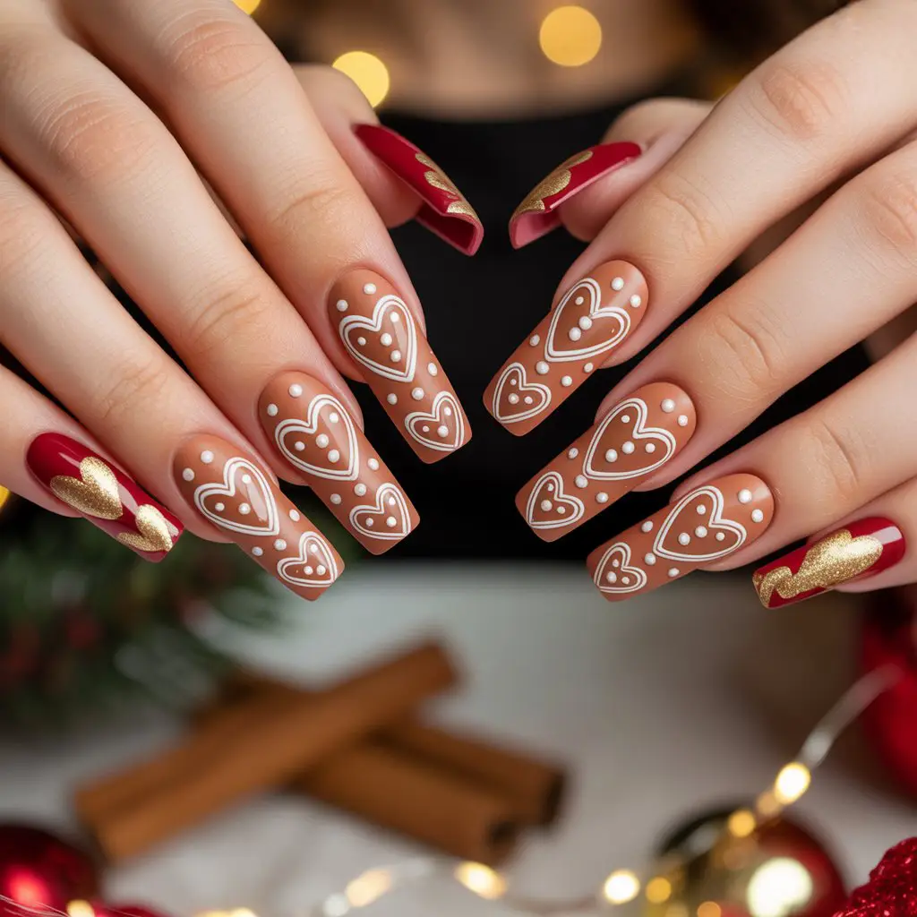Gingerbread Heart Nails