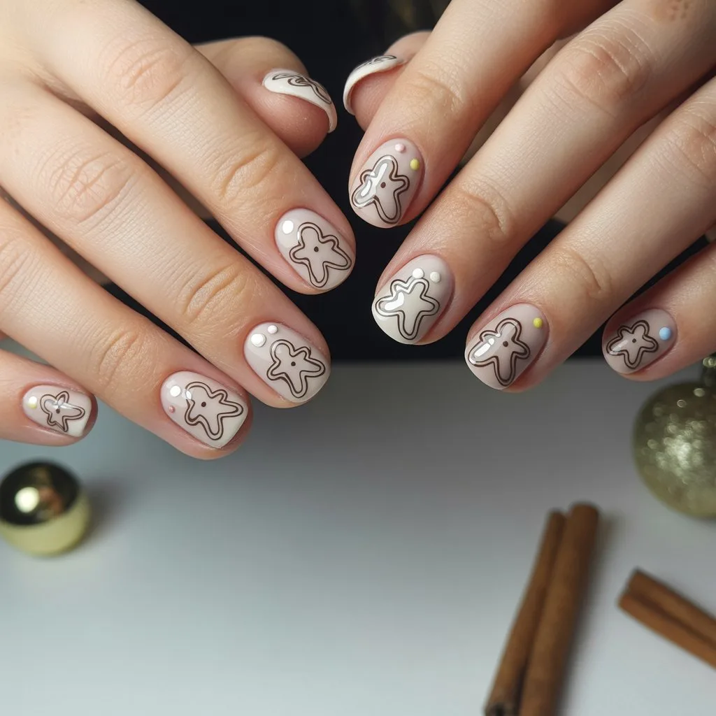 Gingerbread Outline Gel Nails
