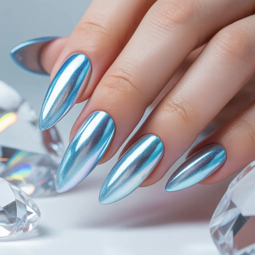 Glacier Blue Chrome Nails