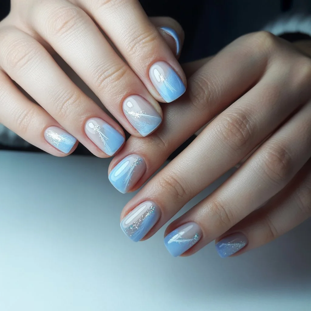 Glacier-Blue Sheer Squares Nail
