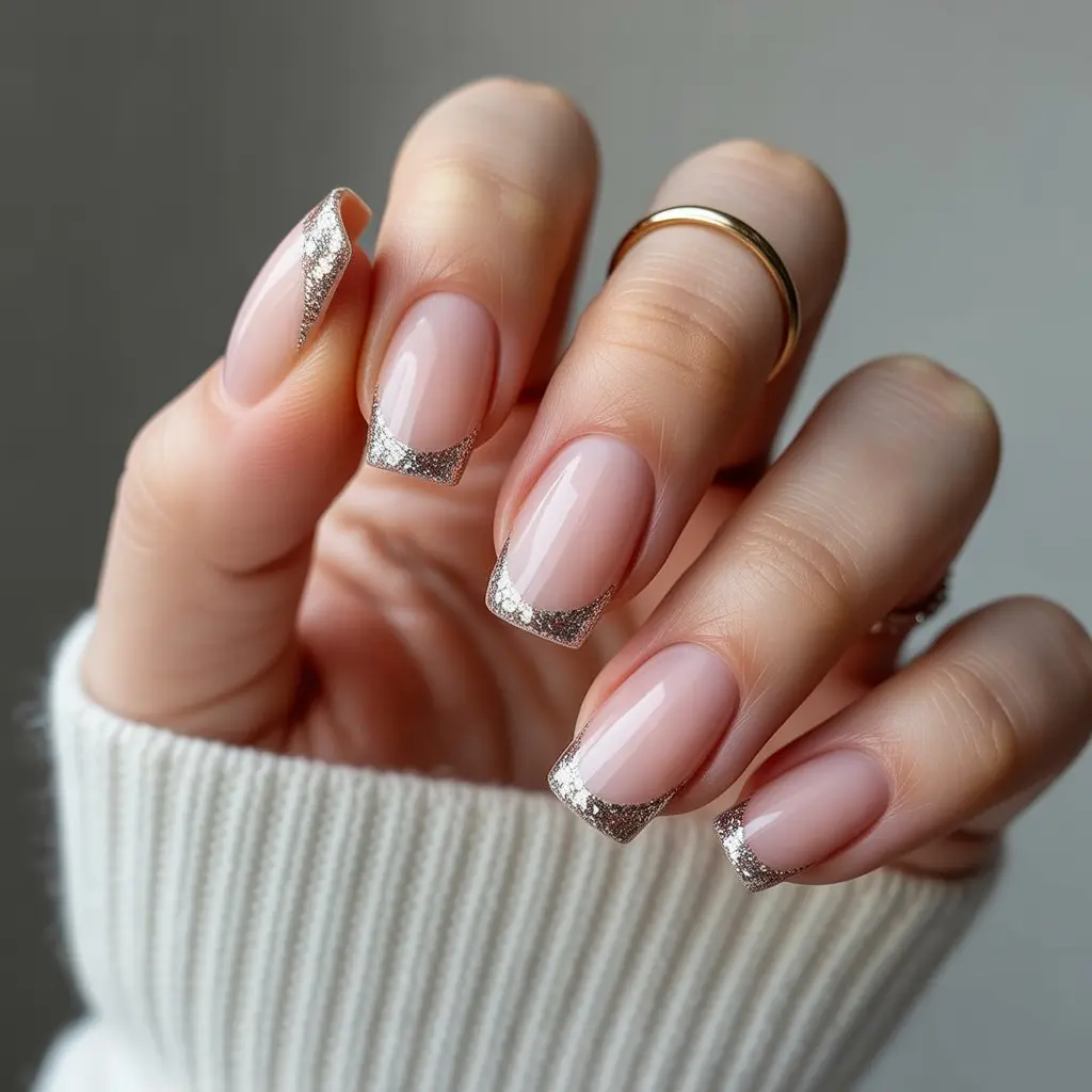 Glitter Edge French Tips Nails