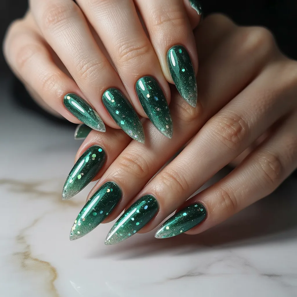 Glitter Green Gradient Nails