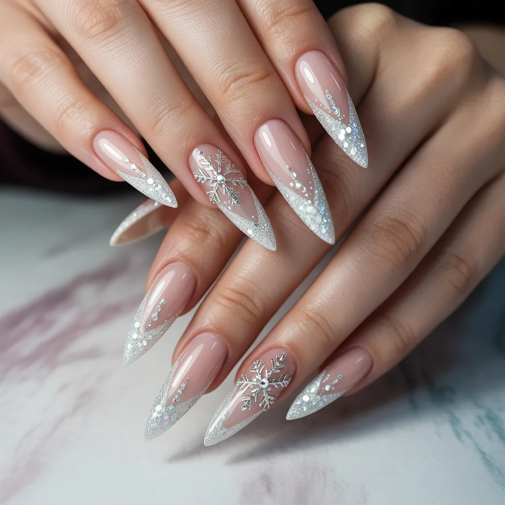  Glittery Snowflake Tips Nails