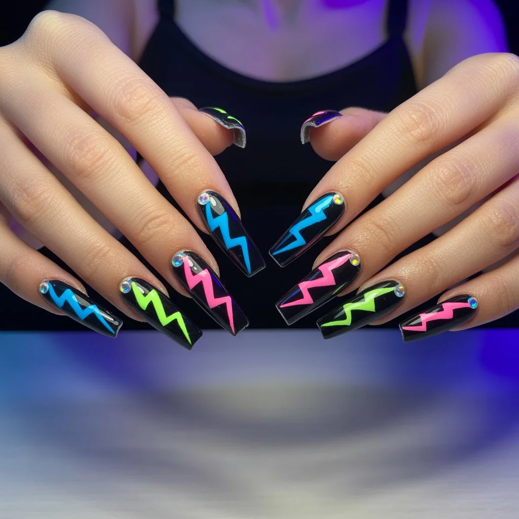 Glow Neon Lightning Nails