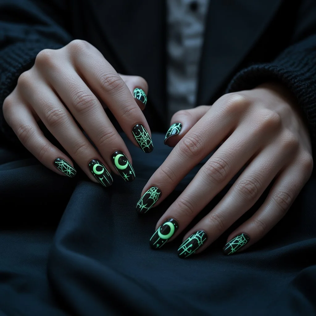 Glow spooky nail art