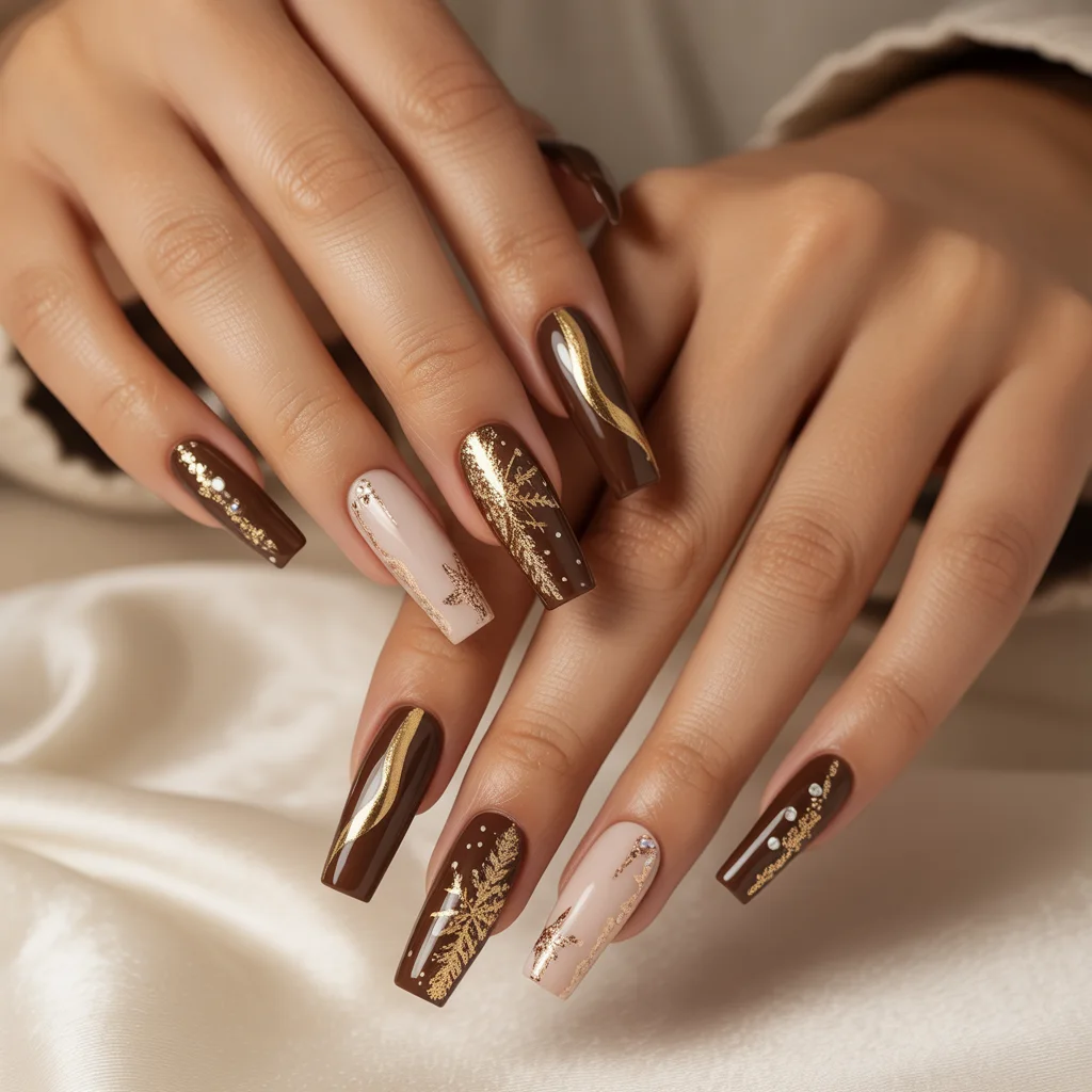 Gold-Dusted Mocha Nails