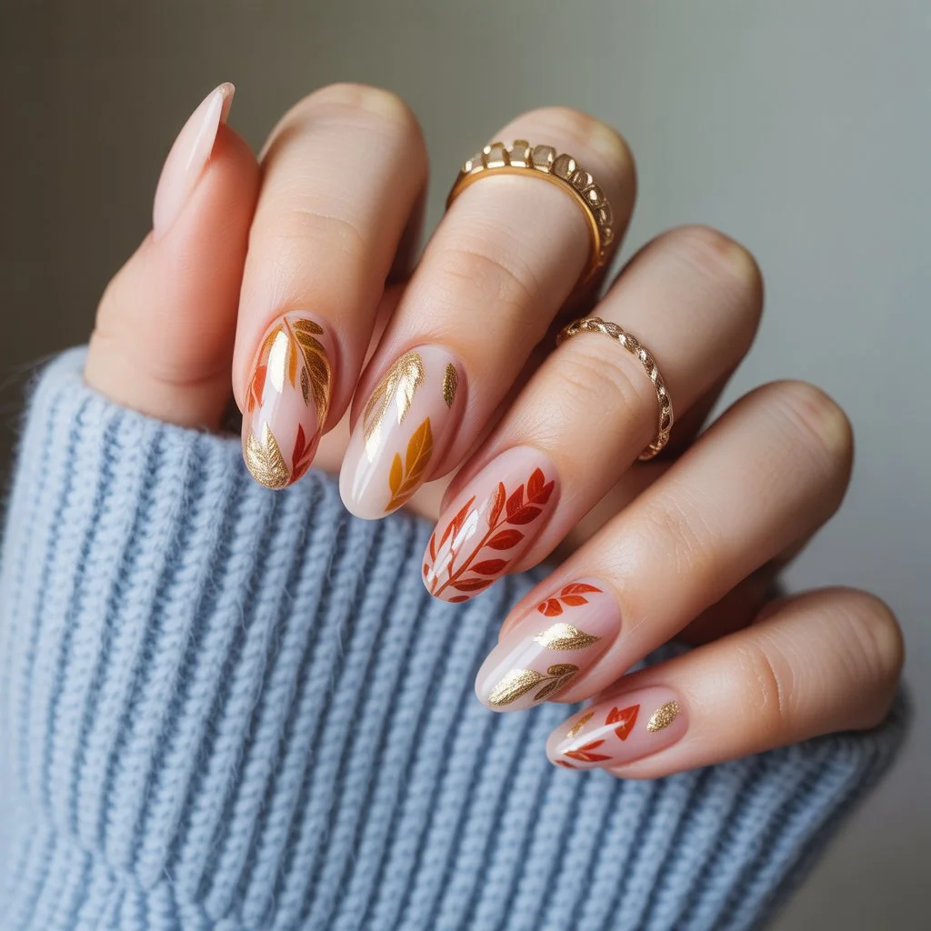 Gold Foil Autumn Leaves Nail