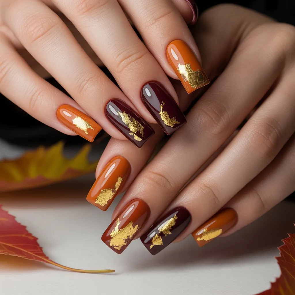 Gold Leaf Accent Squares Nail