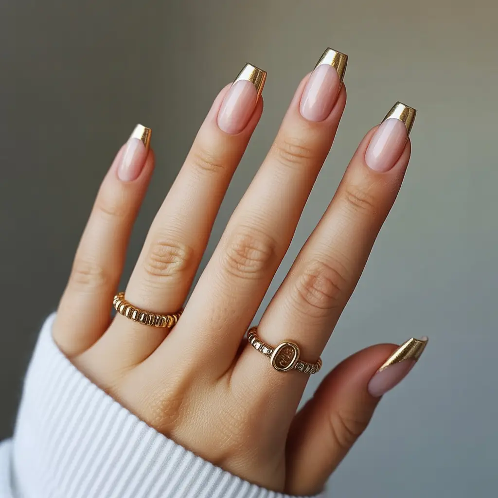Gold Metallic French Tips Nail