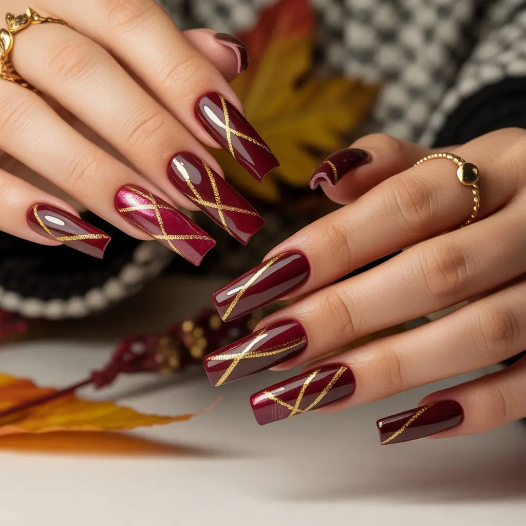Gold Ribbon Strip Nails