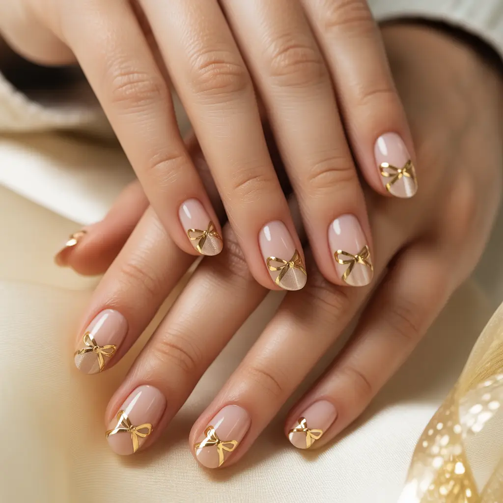Gold Ribbon Tip Nails