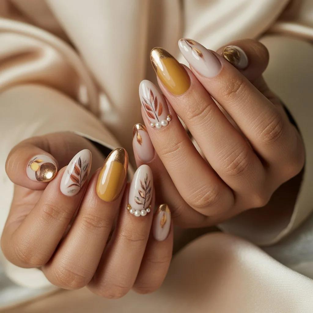 Golden Almond Neutral Nails
