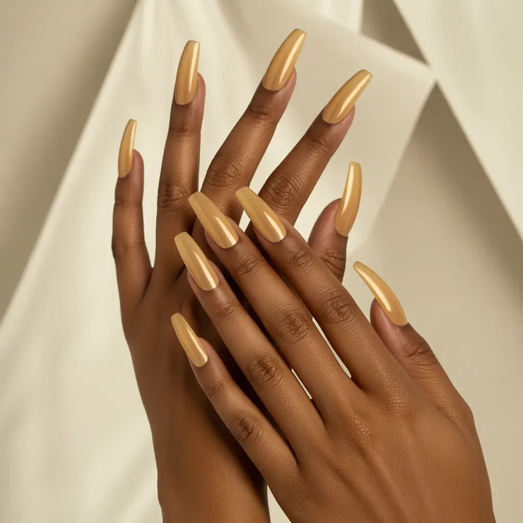 Golden Beige Nude Nails