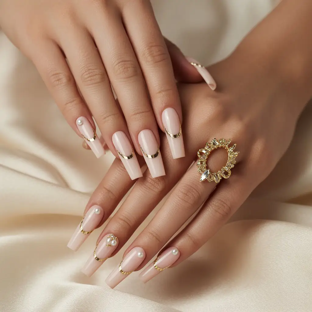 Golden Halo Accent Nails