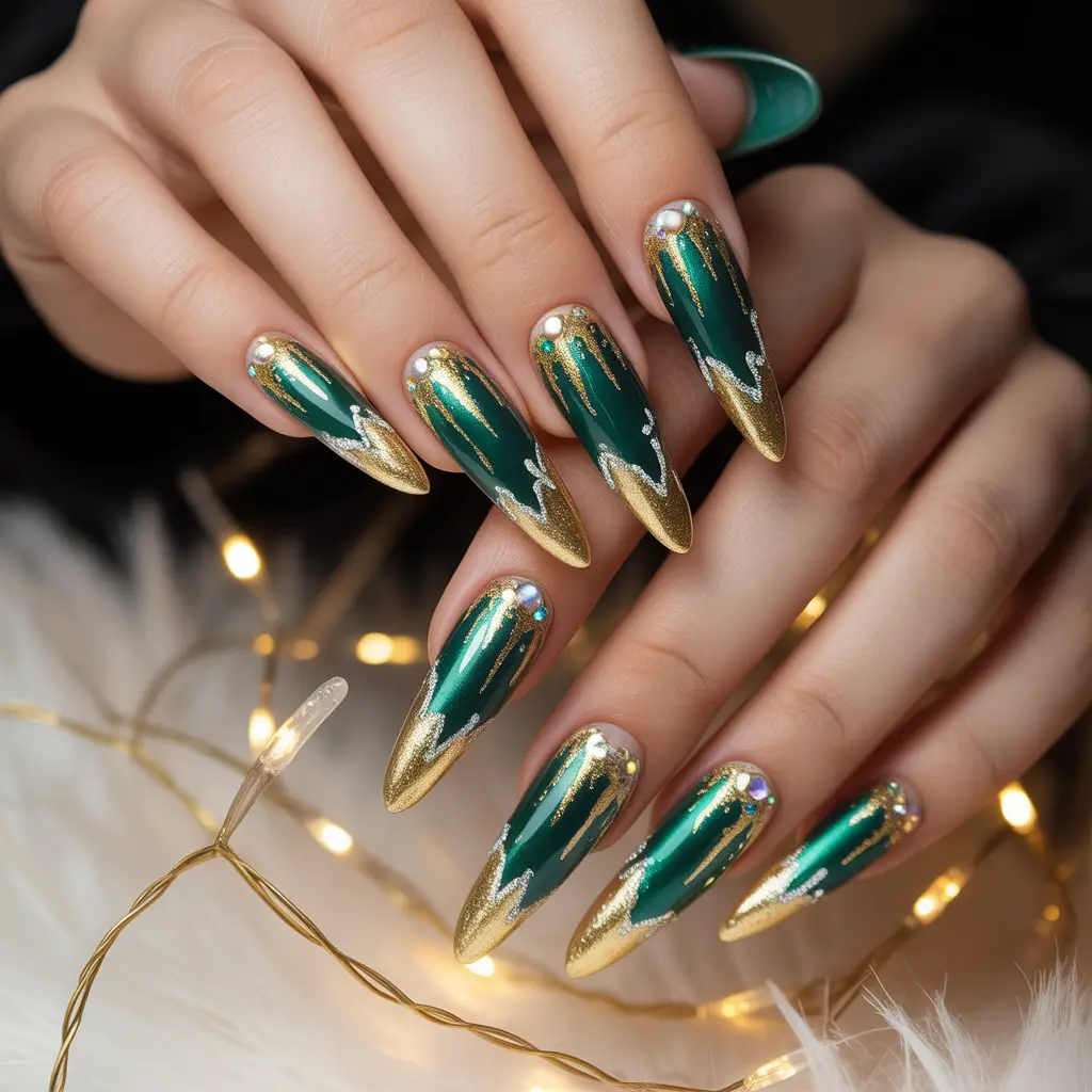 Golden Icicle Cascade Nails