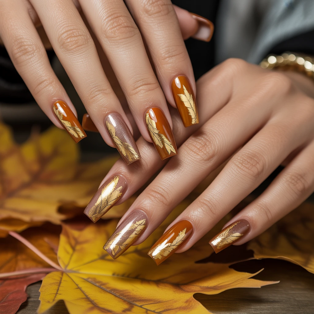 Golden Maple Foil Nails