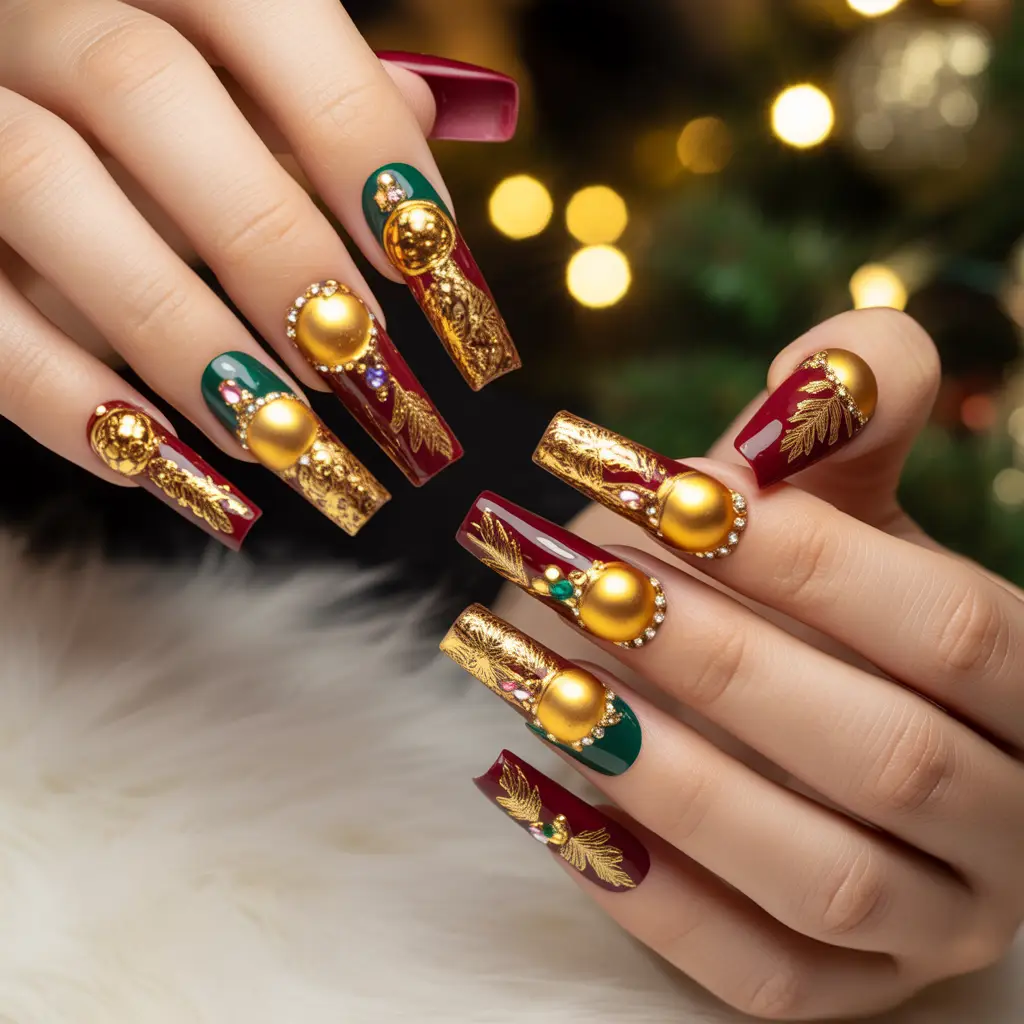 Golden Ornament Sphere Nails