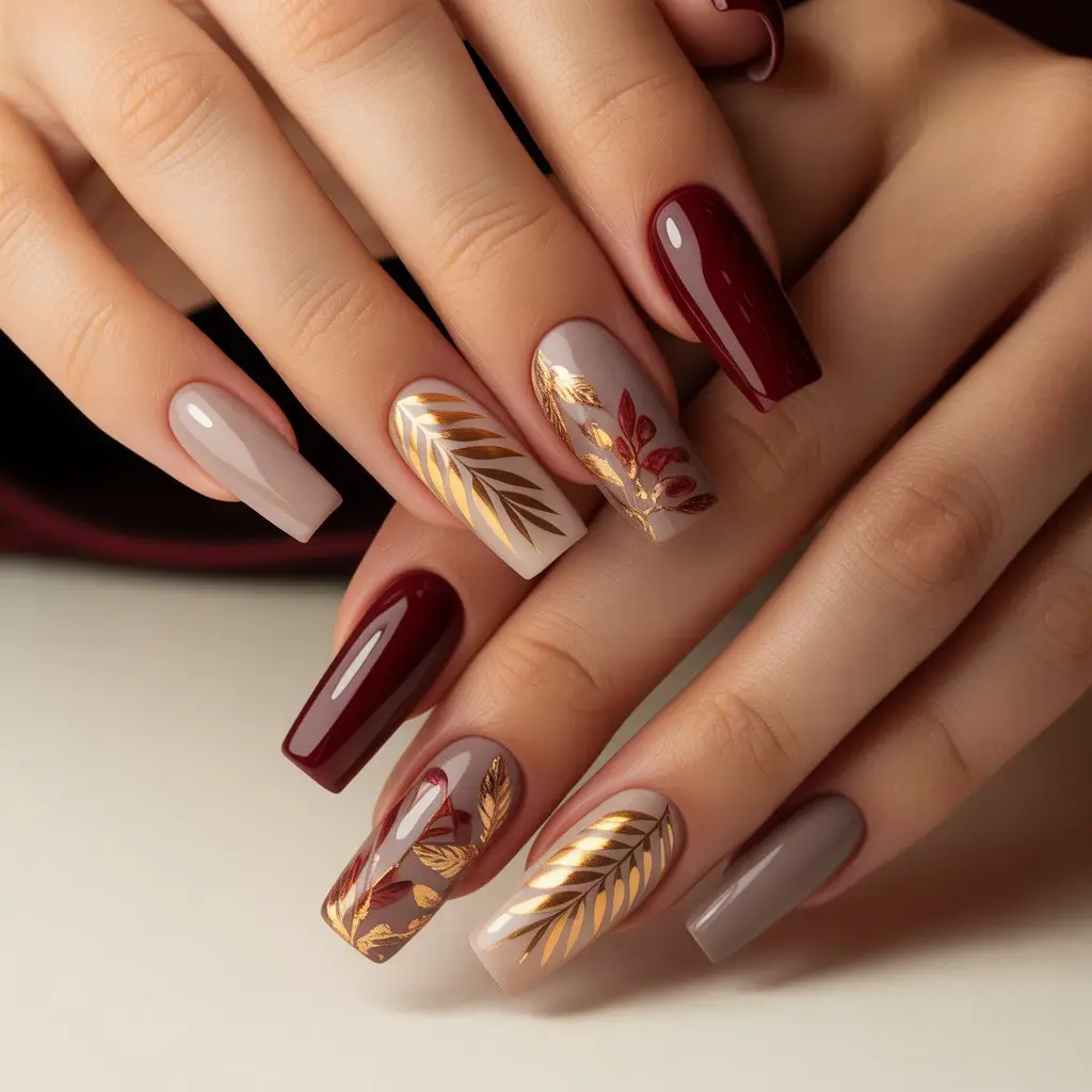 Golden Palm Accent Nails