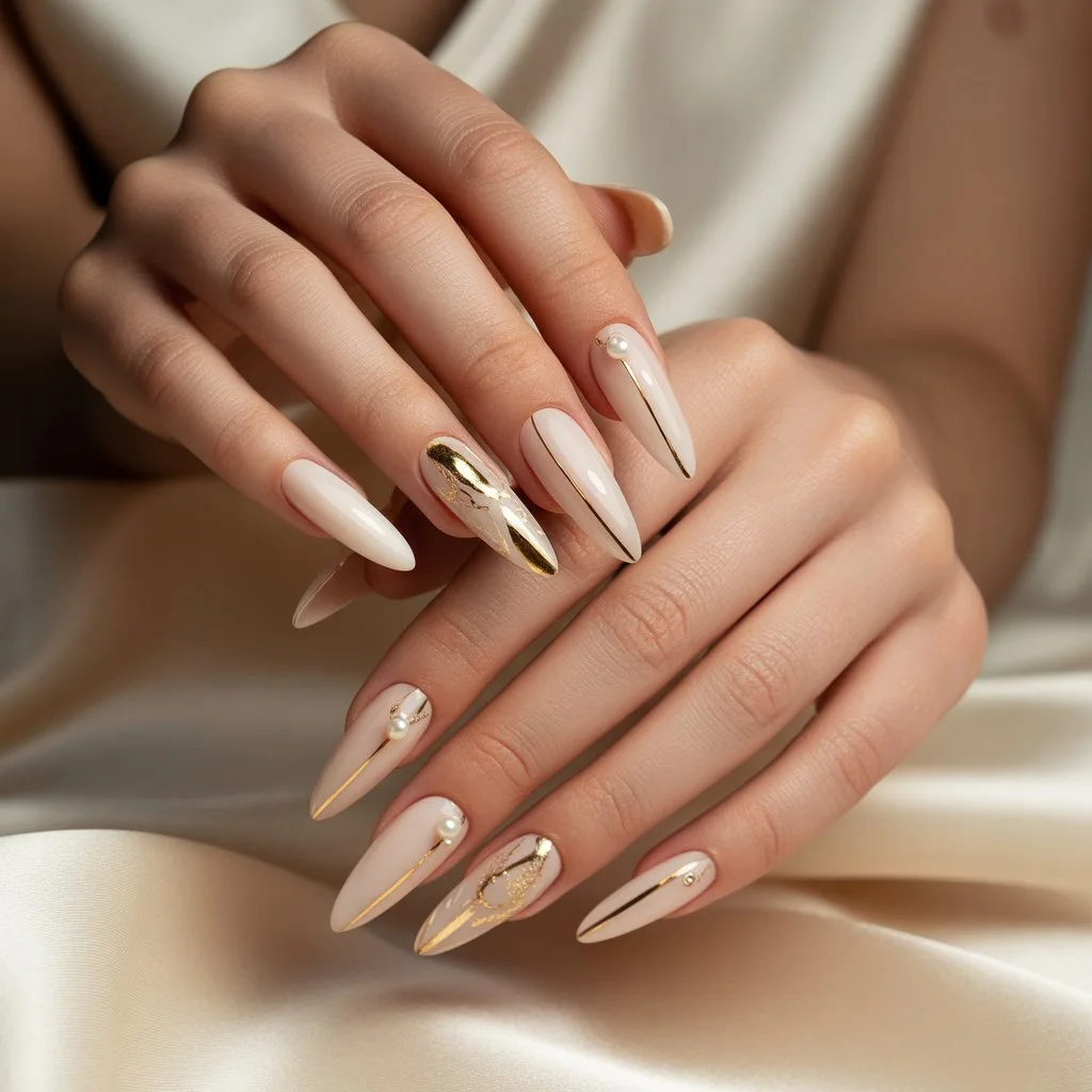 Golden Porcelain Nude Nails
