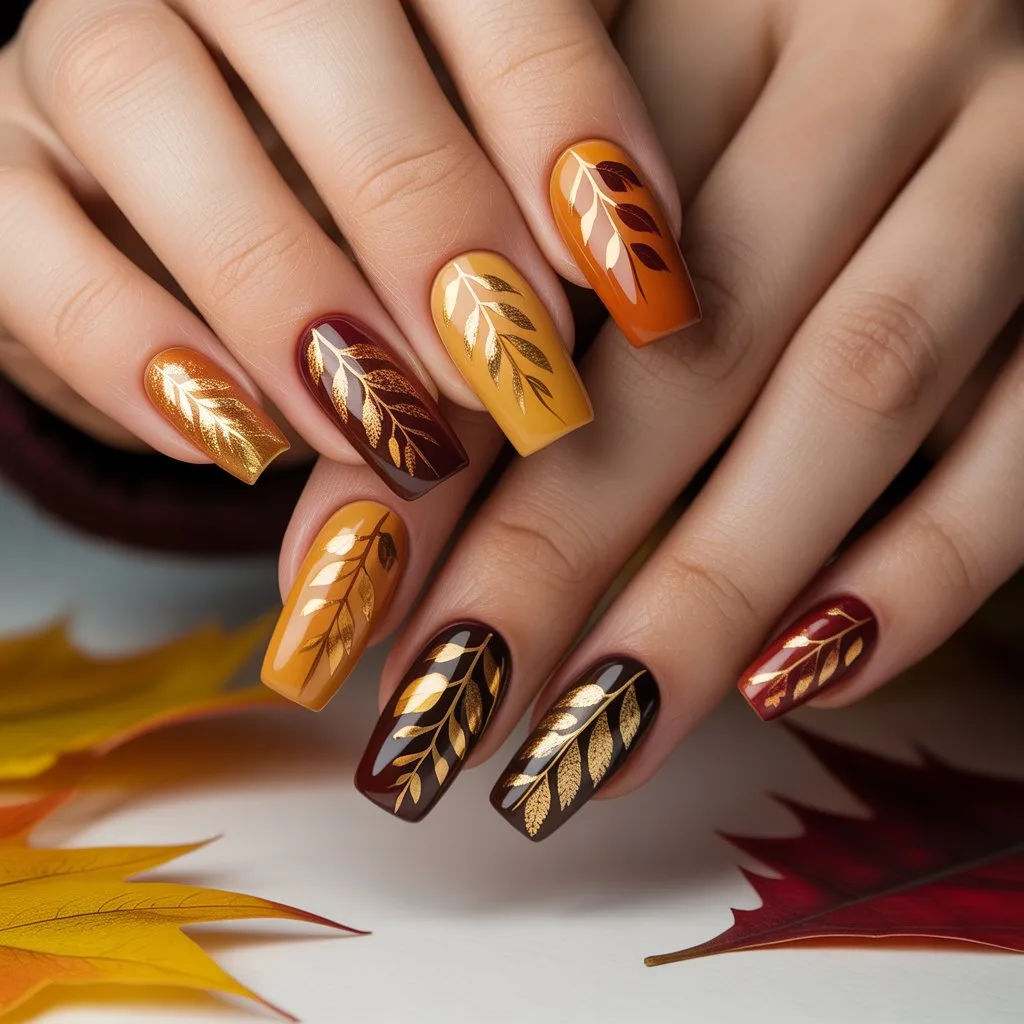 Golden Vein Fall Leaves Nail