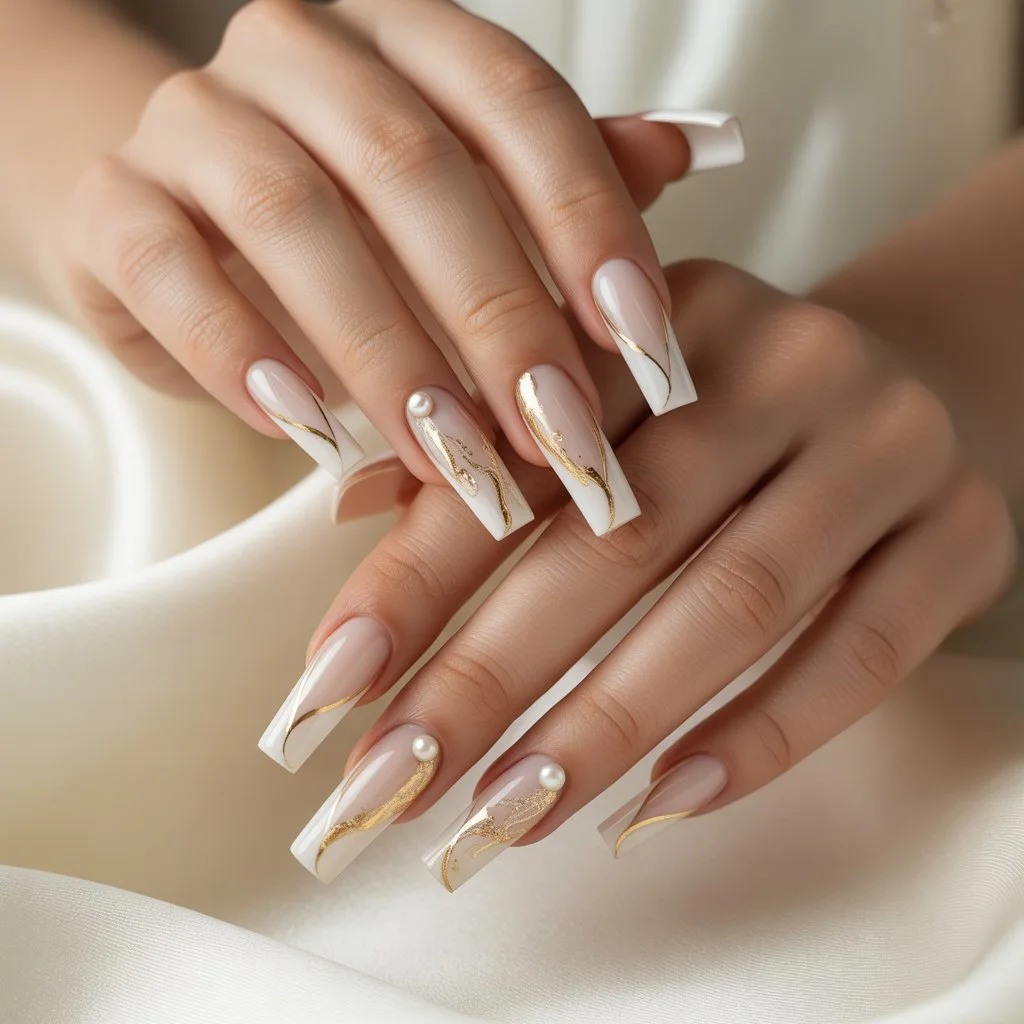 Golden Whisper French Acrylics Nail