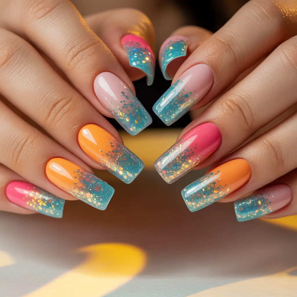  Gradient Glitter nails