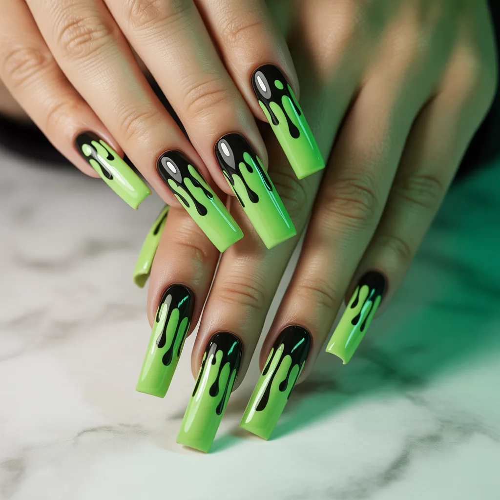 Green Acid Drip Nails