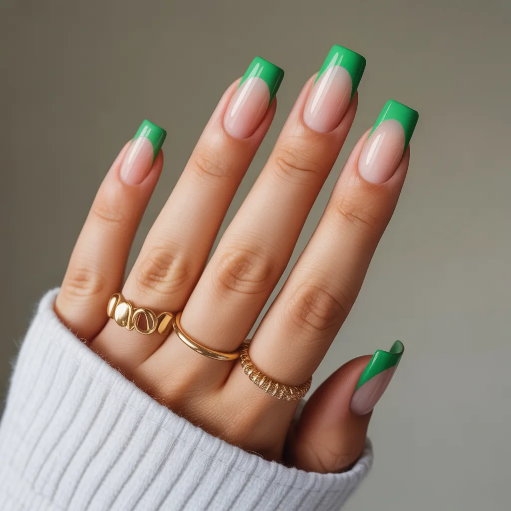 Green French Tips Nails