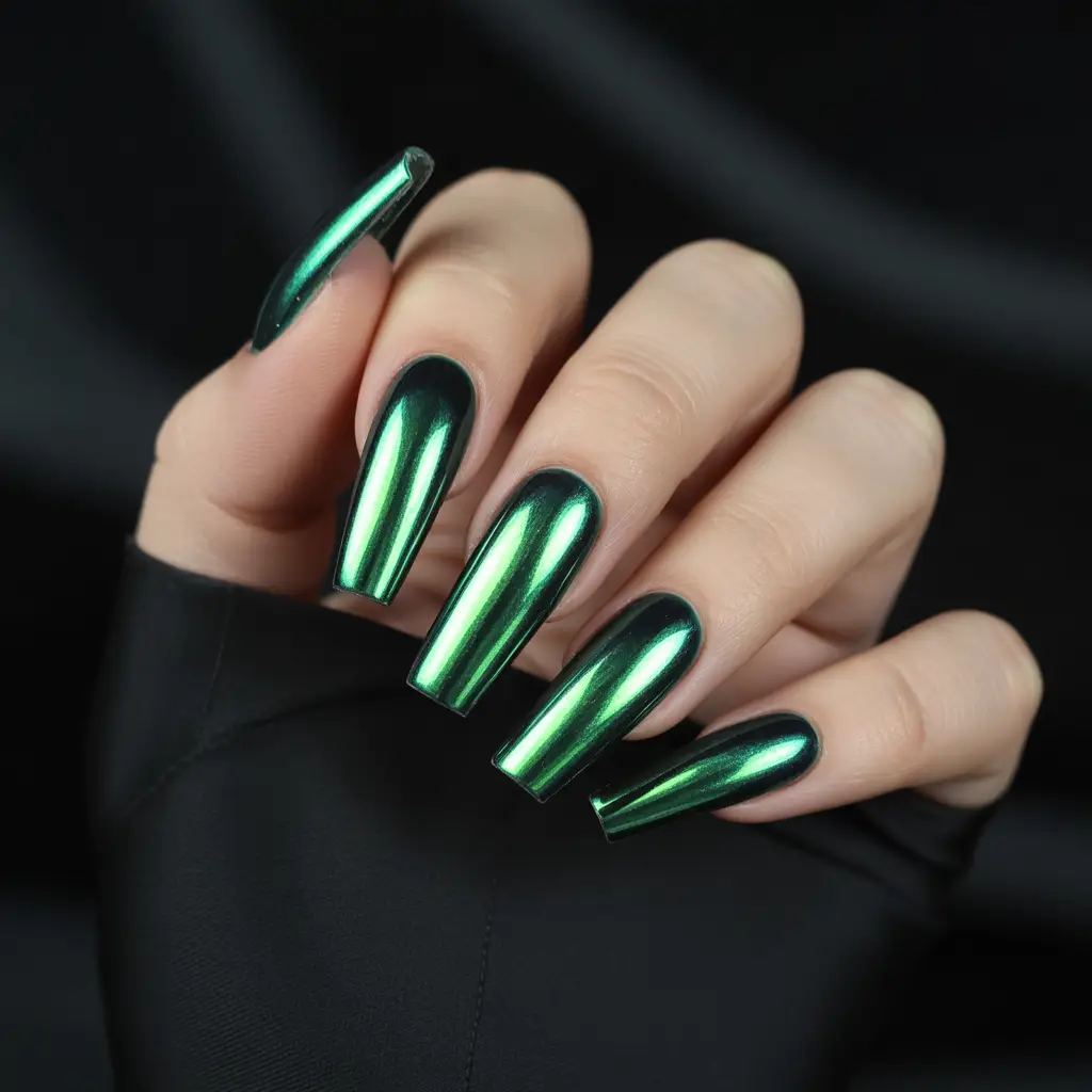 Green Metallic Chrome Nails