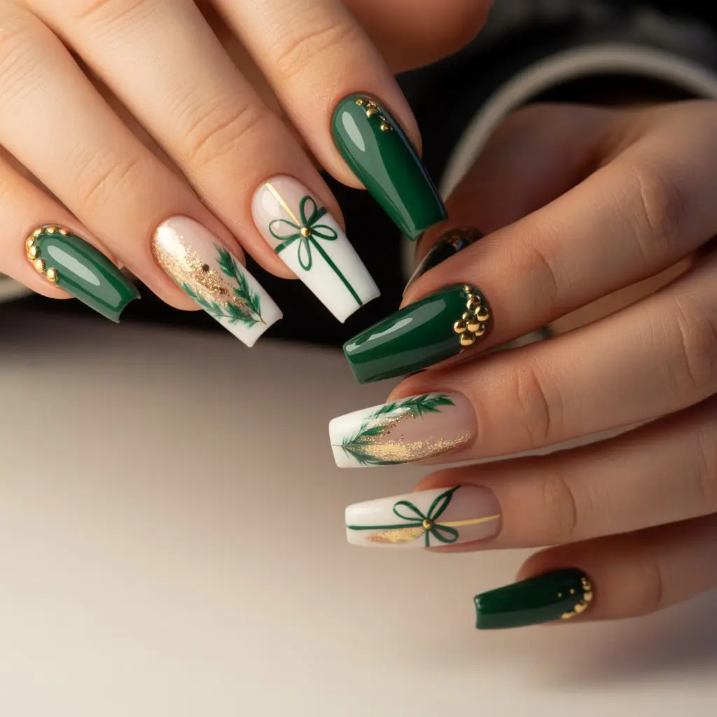 Green Ribbon Accent Nails