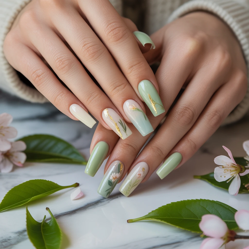 Green Tea Pastel Nails