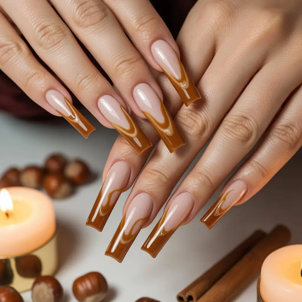 Hazelnut Caramel Drip Nails