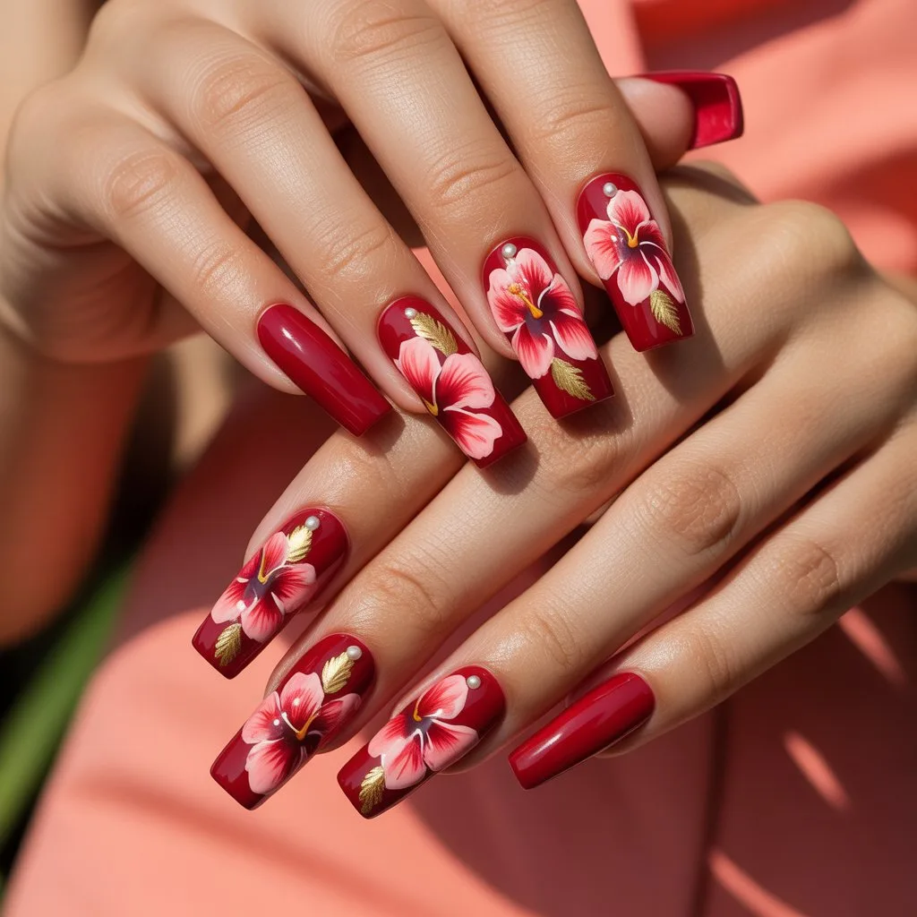 Hibiscus Petal Red Nails