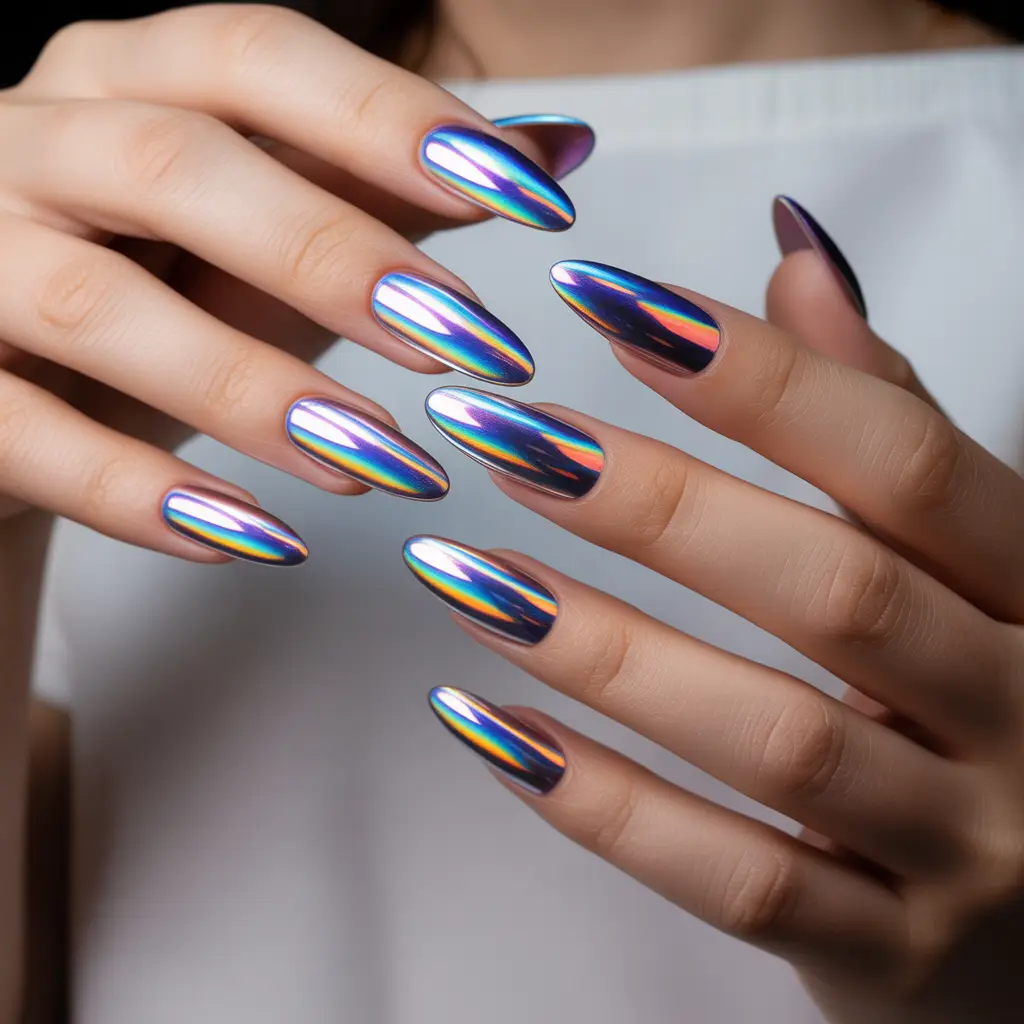Holographic Chrome Flash Nails